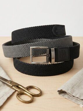 Tommy Bahama Reversible Webbing Belt - Gray Black L/XL